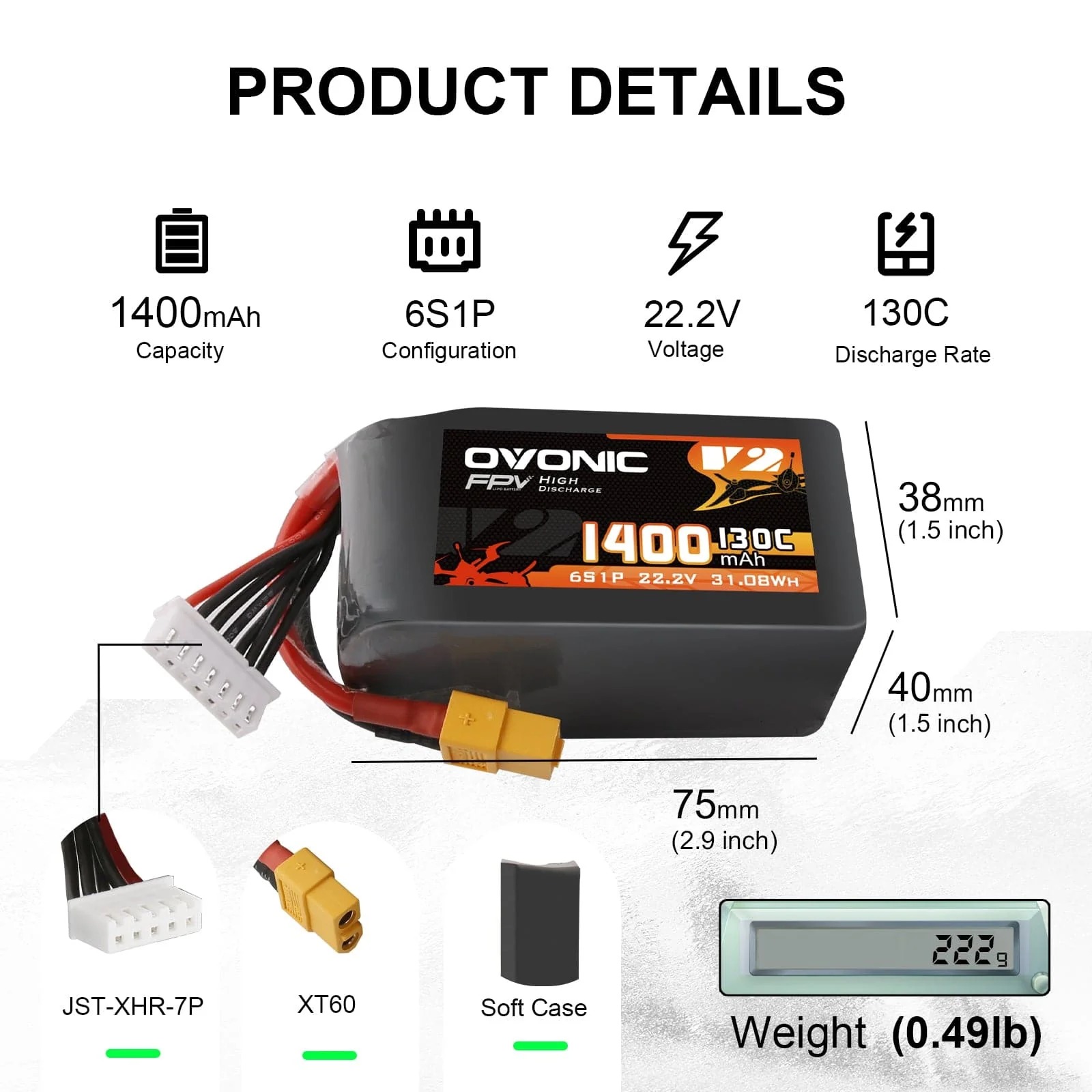 Ovonic 6S 1400mAh 130C 리튬폴리머 배 - Drone Battery Bag 리뷰 및 가격